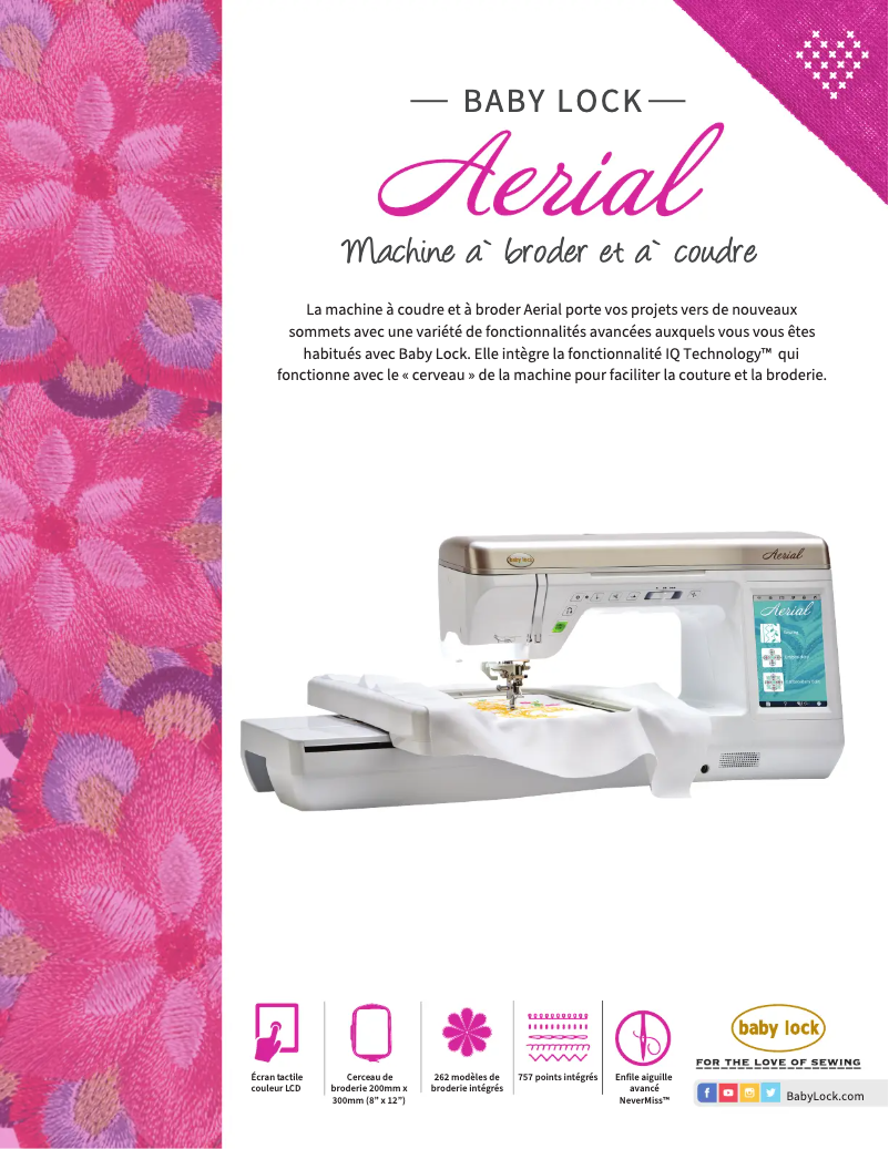Page 1 de la notice Fiche technique Baby Lock Aerial