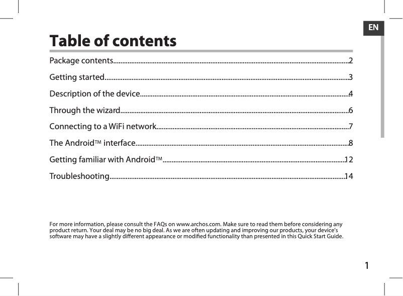 Page n°1 - Manuel utilisateur Archos Elements 97