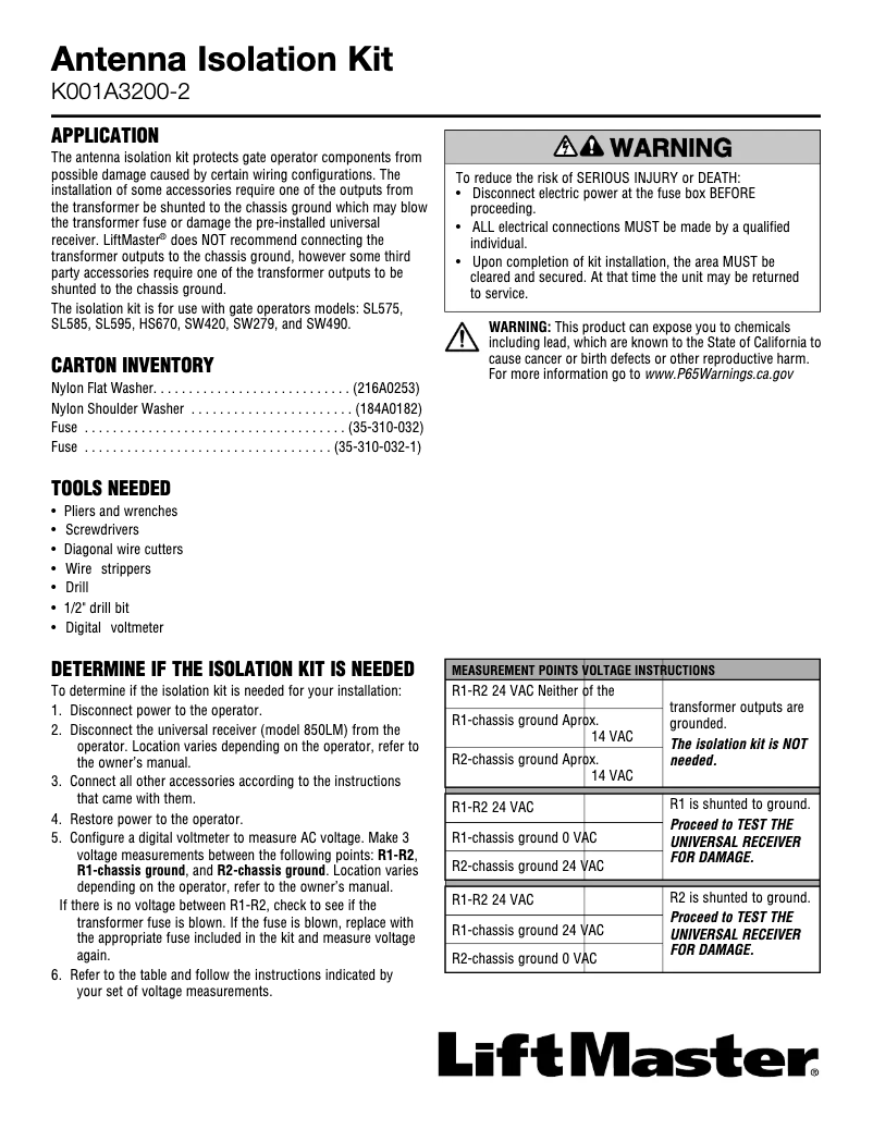 Page 1 de la notice Manuel utilisateur LiftMaster 850LMC