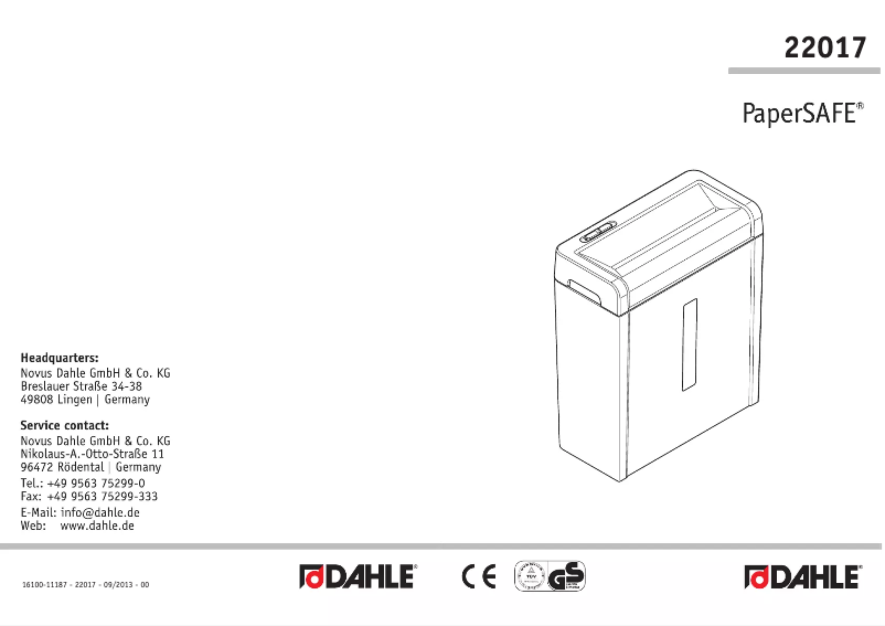 Page 1 de la notice Manuel utilisateur Dahle PaperSAFE 22017