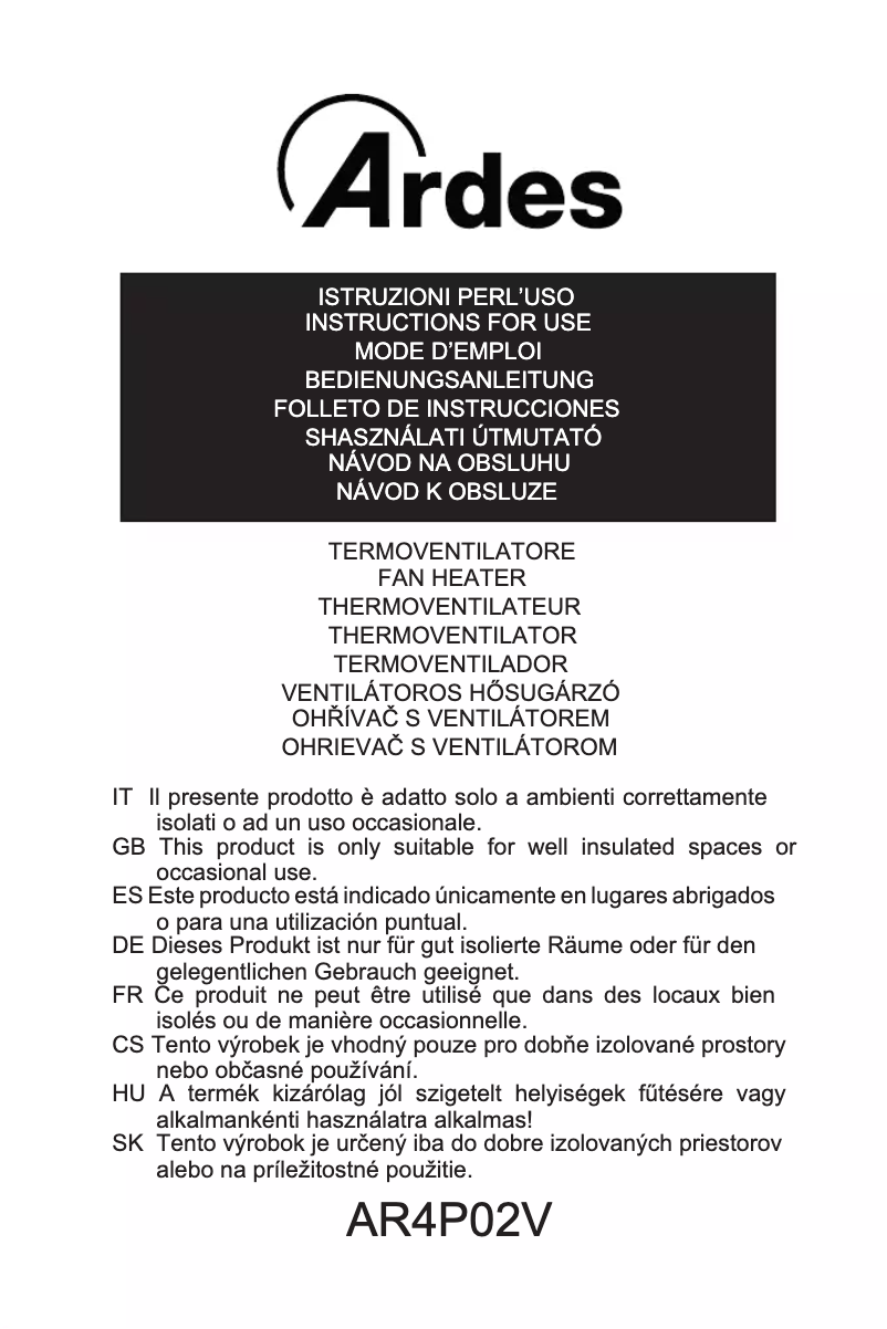 Image de la première page du manuel de l'appareil AR4P02V
