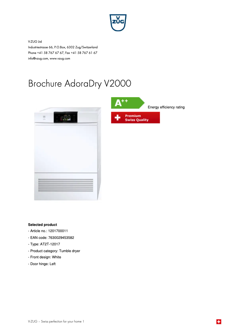 Image de la première page du manuel de l'appareil AdoraDry V2000