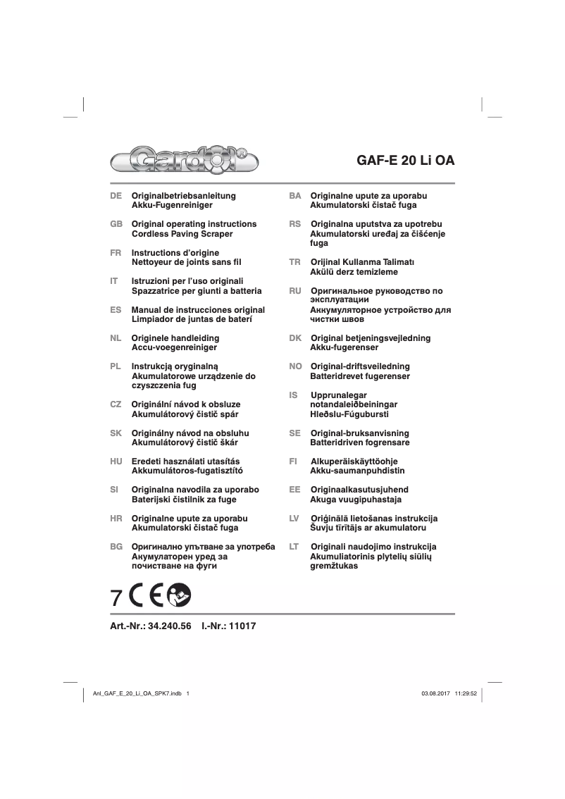 Page 1 de la notice Manuel utilisateur Gardol GAF-E 20 Li OA