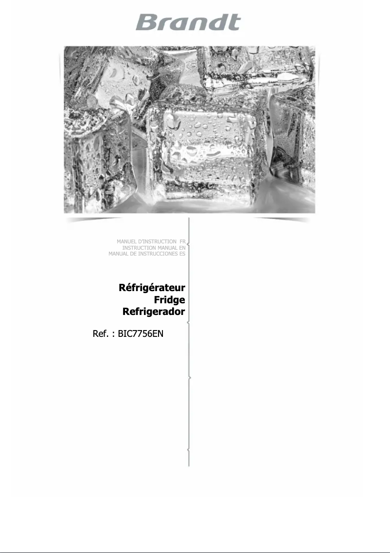 Page n°1 - Manuel utilisateur Brandt BIC7756EN