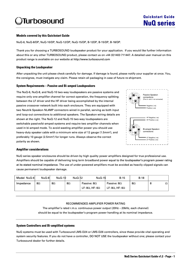 Page n°1 - Manuel utilisateur Turbosound NuQ-15