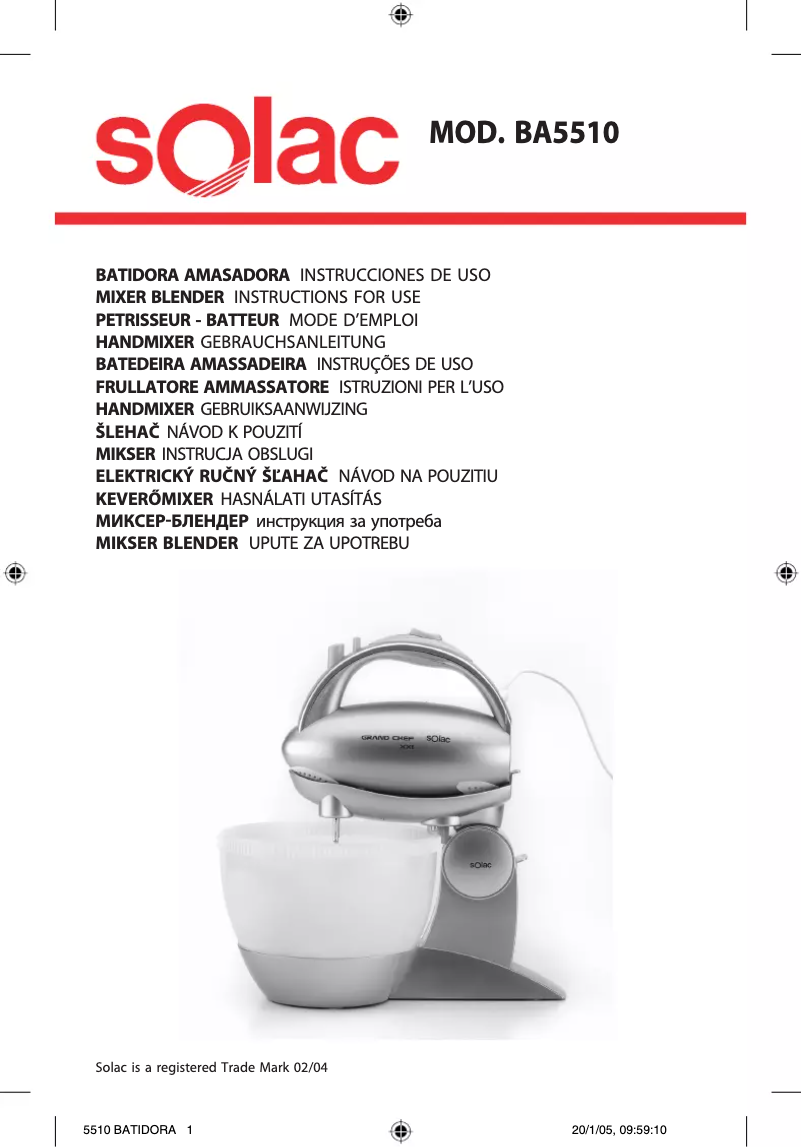 Page 1 de la notice Manuel utilisateur Solac BA5510