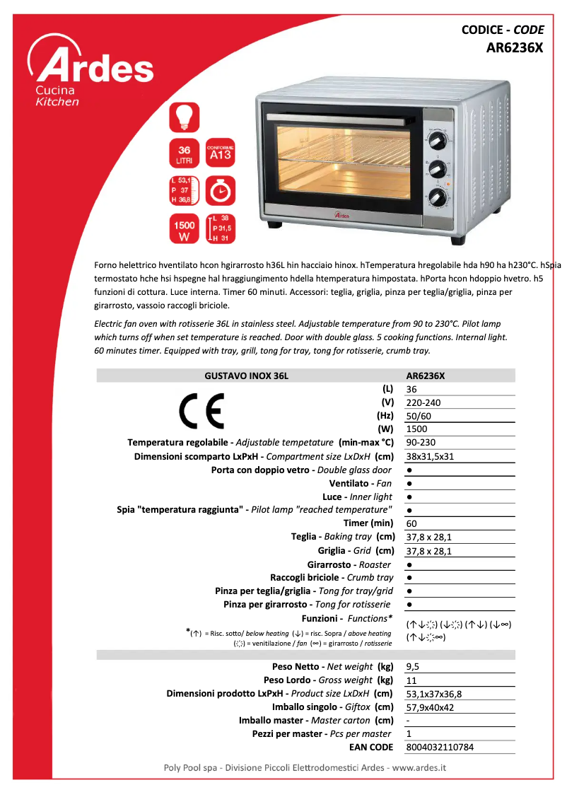 Page n°1 - Fiche technique Ardes AR6236X
