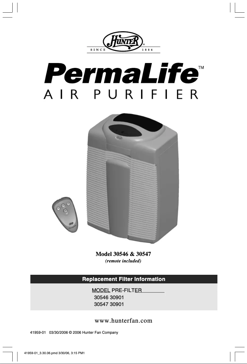 Page n°1 - Manuel utilisateur Hunter PermaLife 30547