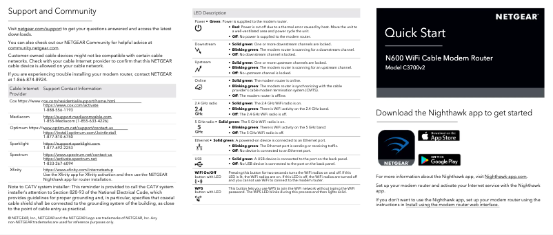 Page 1 de la notice Guide d'installation Netgear C3700v2