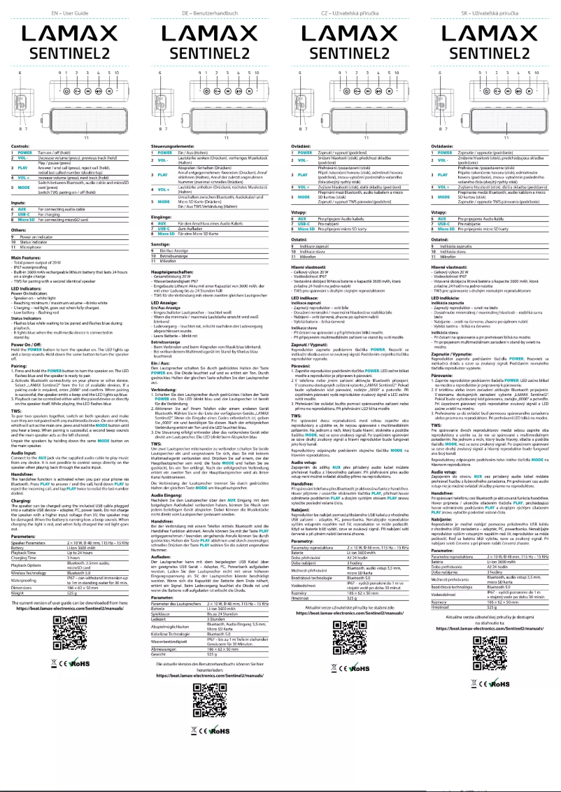 Image de la première page du manuel de l'appareil Sentinel2