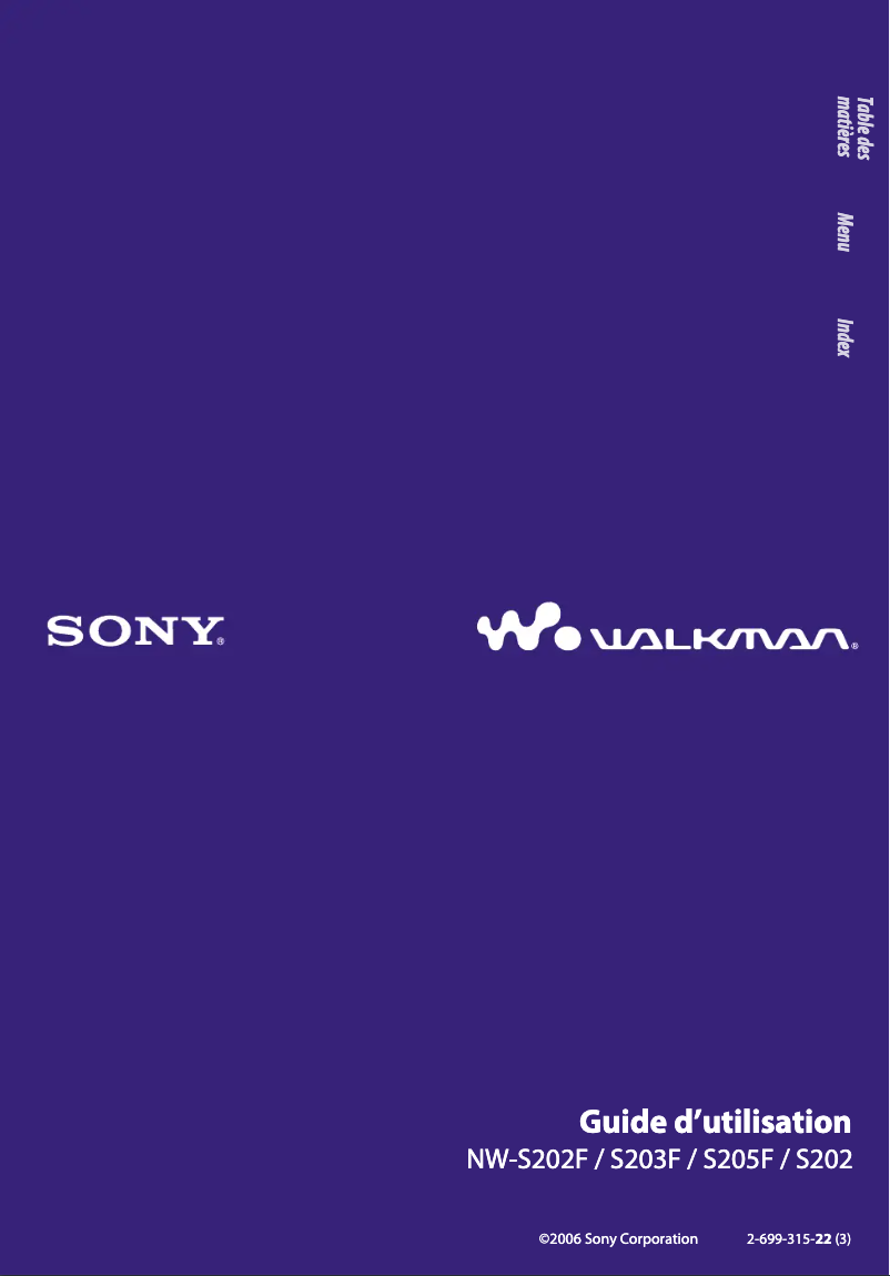 Page 1 de la notice Manuel utilisateur Sony NW-S205F