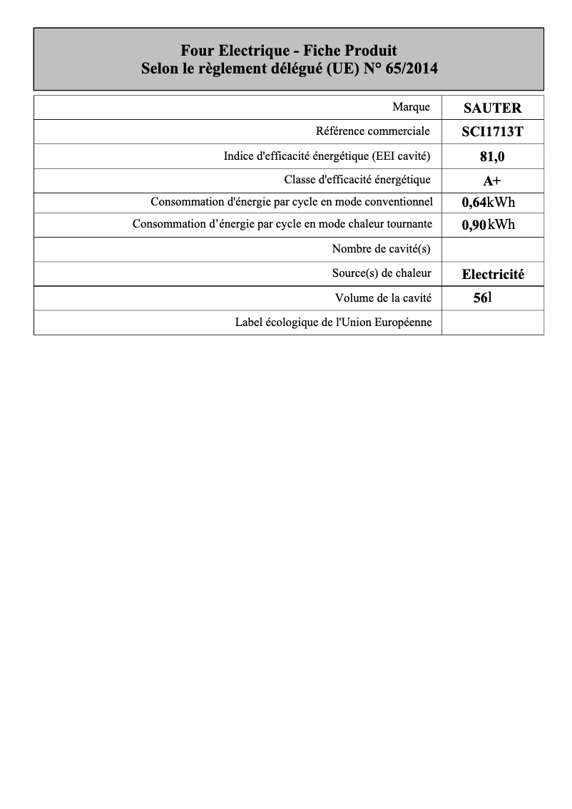 Page 1 de la notice Fiche technique Sauter SCI1713T