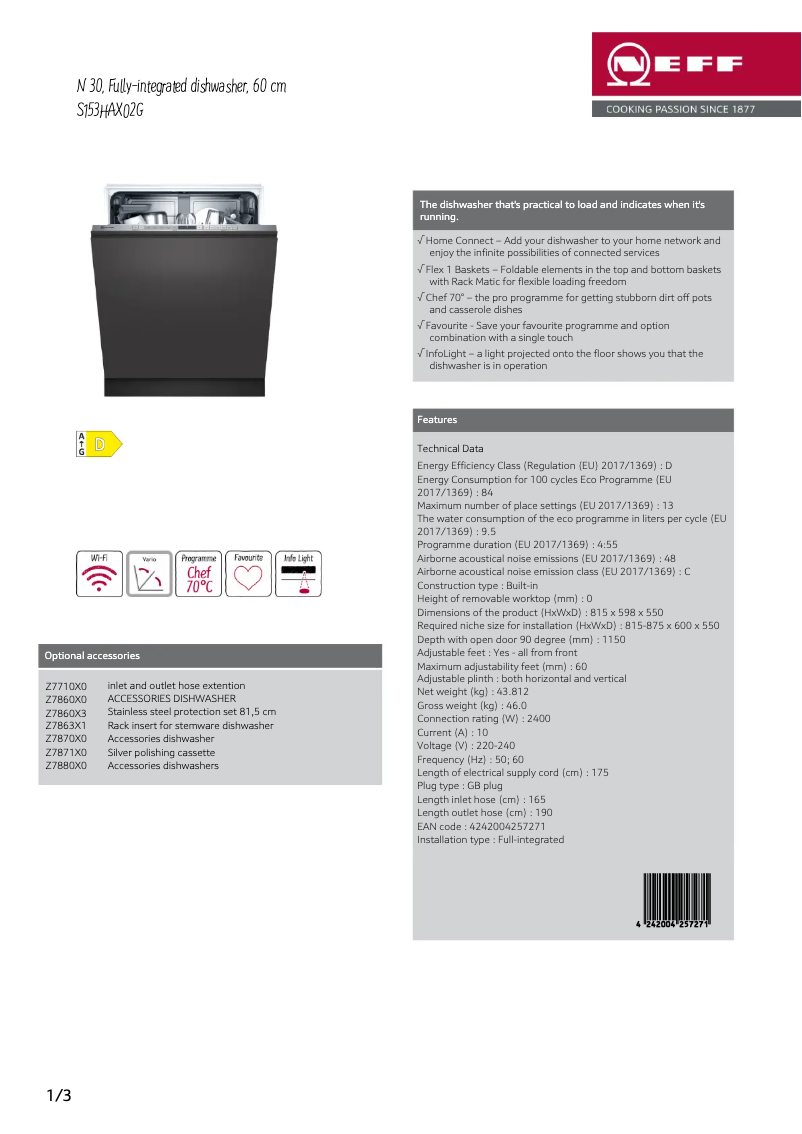 Page n°1 - Fiche technique Neff S153HAX02G