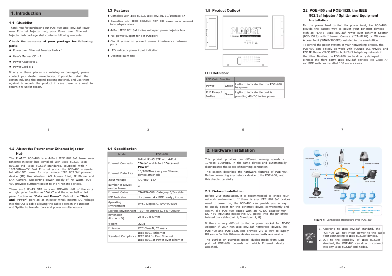 Page 1 de la notice Manuel utilisateur Planet POE-400