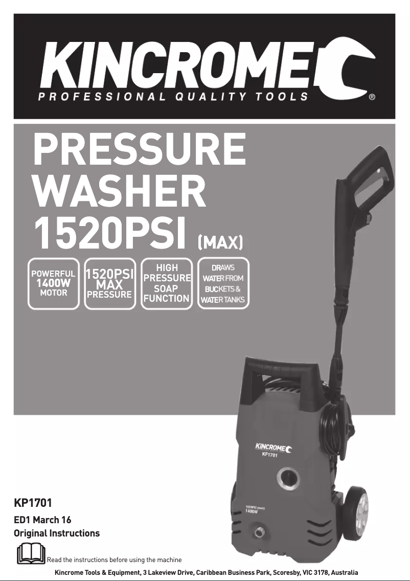 Page 1 de la notice Manuel utilisateur Kincrome KP1701