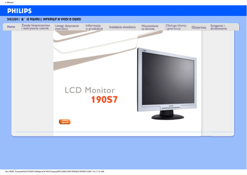 Page 1 de la notice Manuel utilisateur Philips 190S7FS