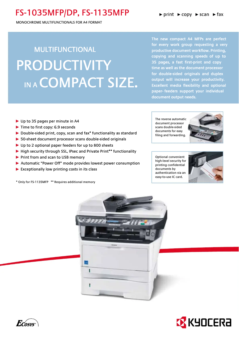 Page 1 de la notice Manuel utilisateur Kyocera FS-1035MFP/DP/KL3