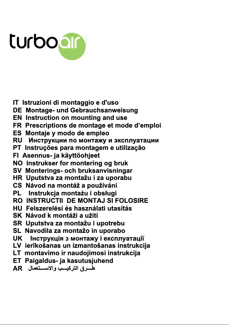 Page 1 de la notice Manuel utilisateur Turbo air Pantheon