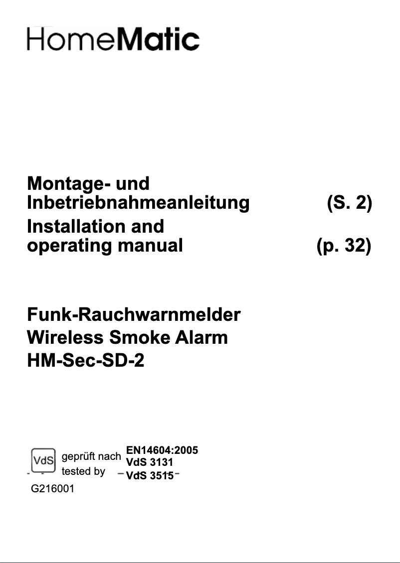 Page 1 de la notice Manuel utilisateur eQ-3 HM-Sec-SD-2