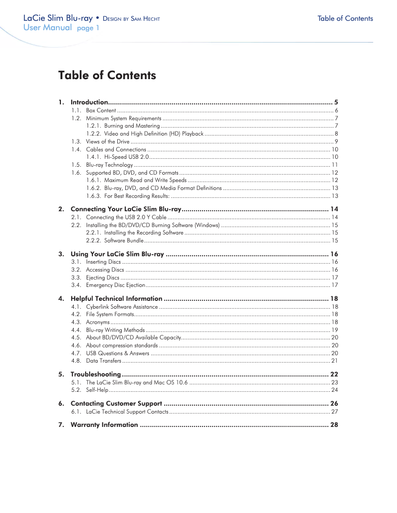 Page n°1 - Manuel utilisateur LaCie Slim Blu-Ray
