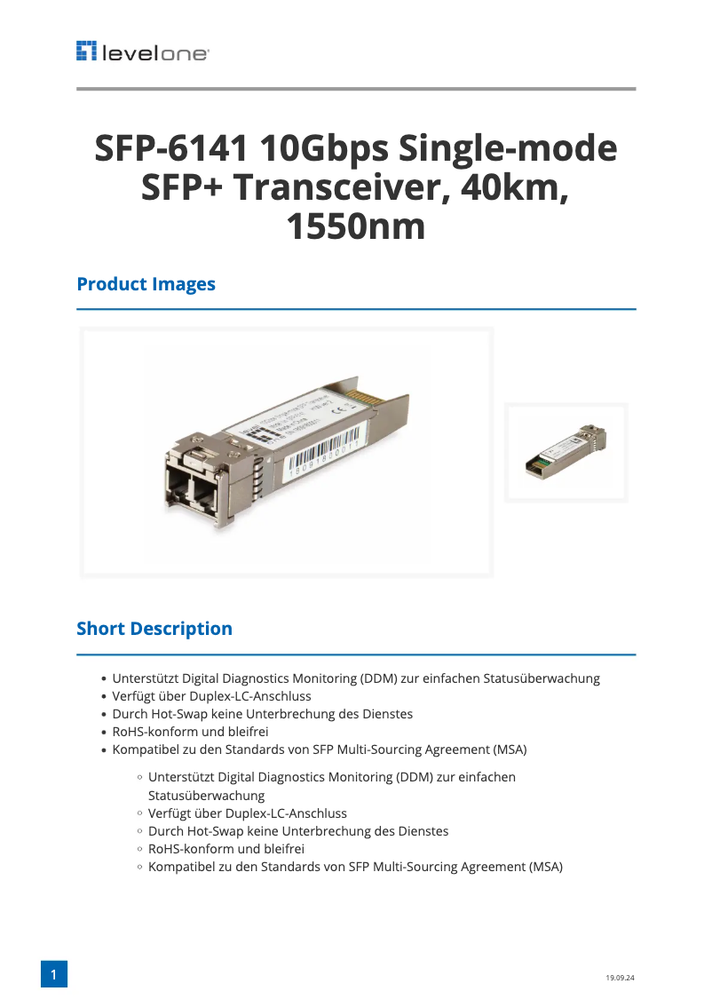 Image de la première page du manuel de l'appareil SFP-6141