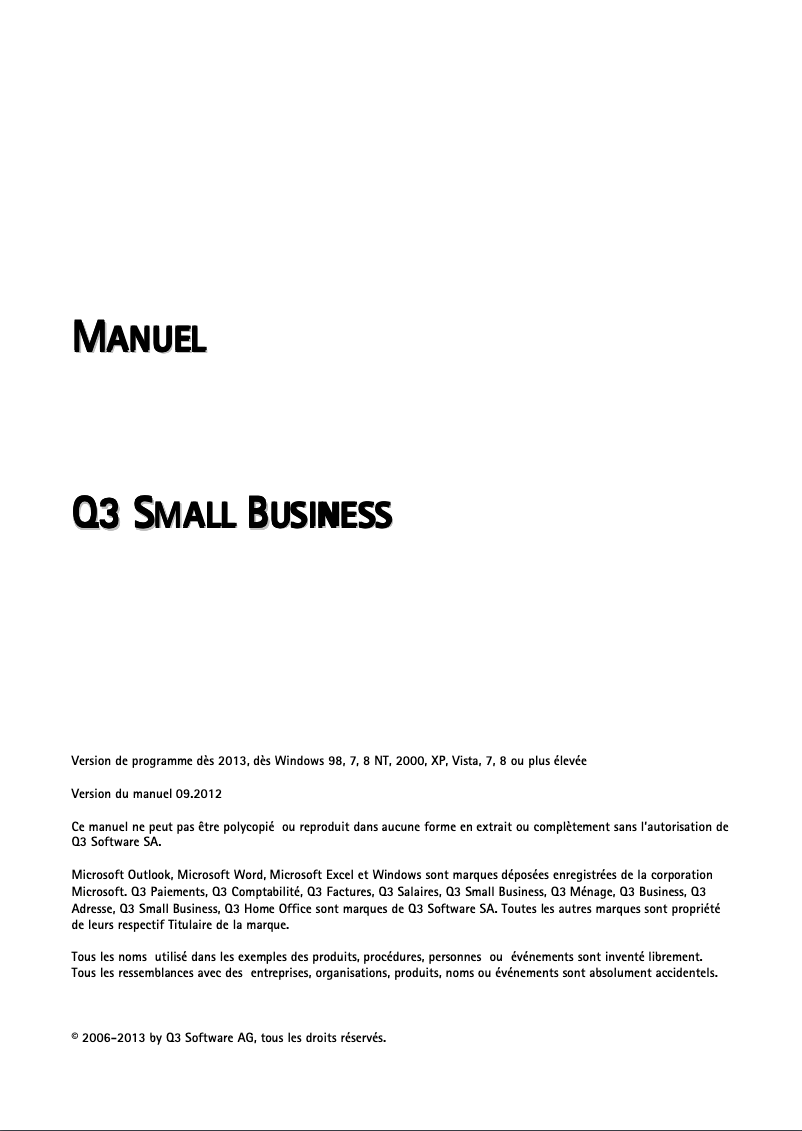 Page n°1 - Manuel utilisateur Q3 Software Small Business 2016 Standard