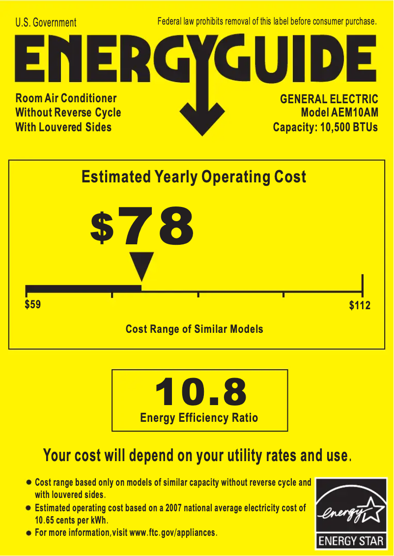 Page n°1 - Label énergétique GE AEM10AM