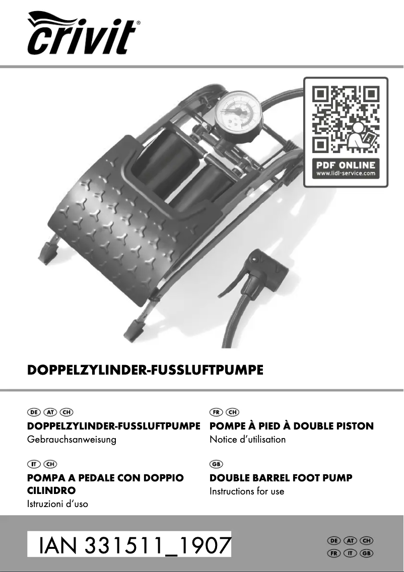 Page n°1 - Manuel utilisateur Crivit IAN 331511