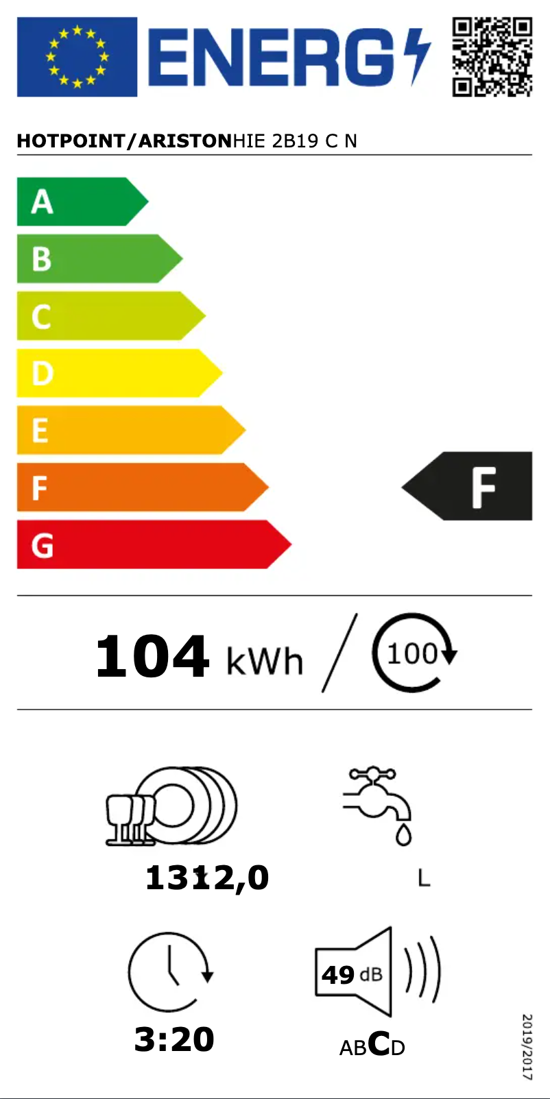 Page n°1 - Label énergétique Hotpoint HIE 2B19 C N
