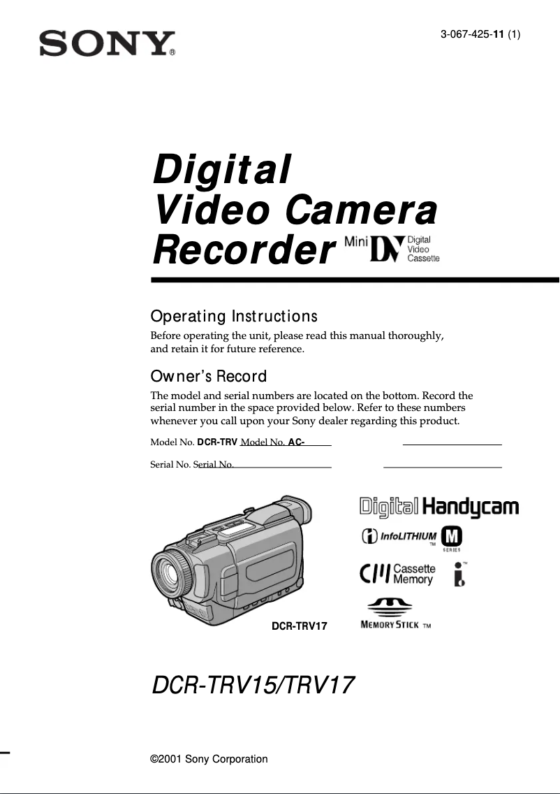 Image de la première page du manuel de l'appareil DCR-TRV15