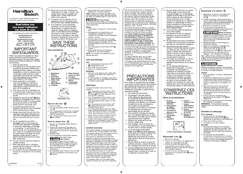 Page 1 de la notice Manuel utilisateur Hamilton Beach 14214