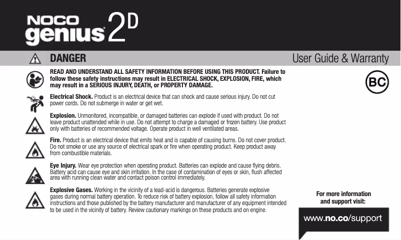 Page n°1 - Manuel utilisateur NOCO Genius 2D