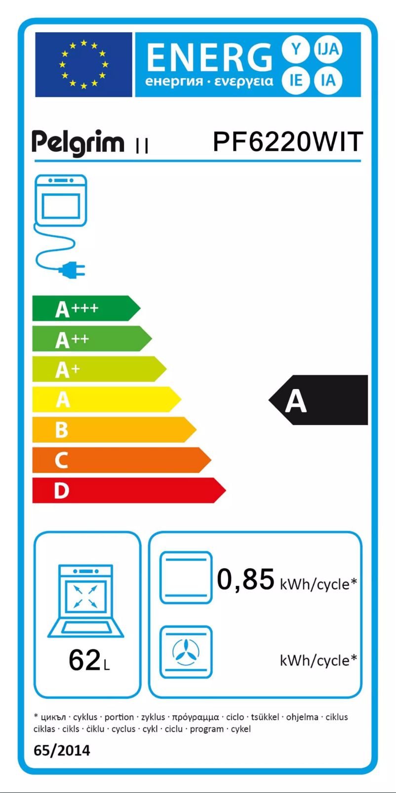 Page n°1 - Label énergétique Pelgrim PF6220WIT
