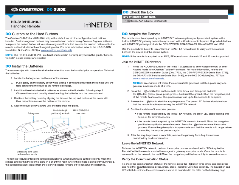 Page n°1 - Manuel utilisateur Crestron HR-310