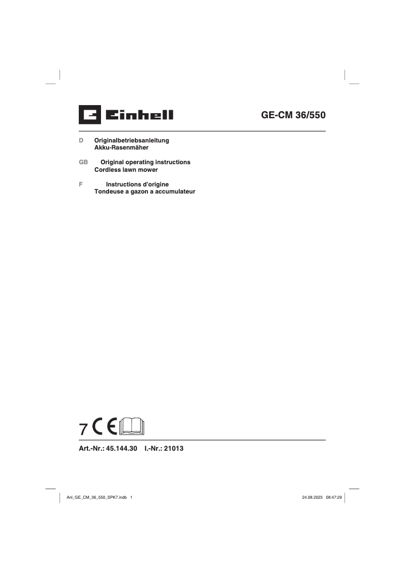 Page n°1 - Manuel utilisateur Einhell GE-CM 36/550