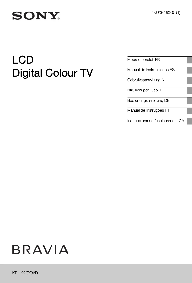 Page n°1 - Manuel utilisateur Sony Bravia KDL-22CX32D