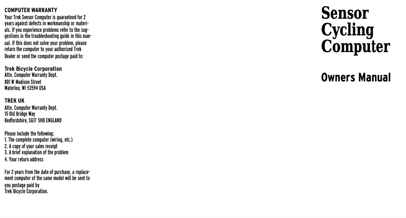Page 1 de la notice Manuel utilisateur Trek Sensor