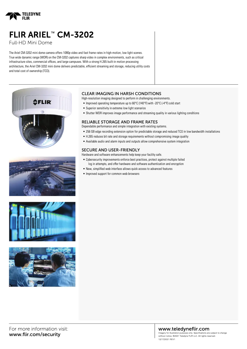 Page 1 de la notice Fiche technique FLIR ARIEL CM-3102