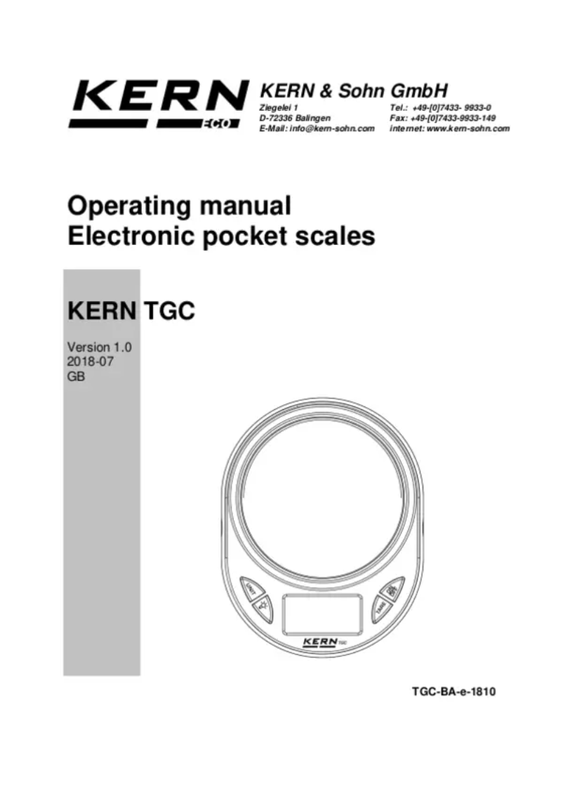 Page n°1 - Manuel utilisateur Kern TGC 1K-3
