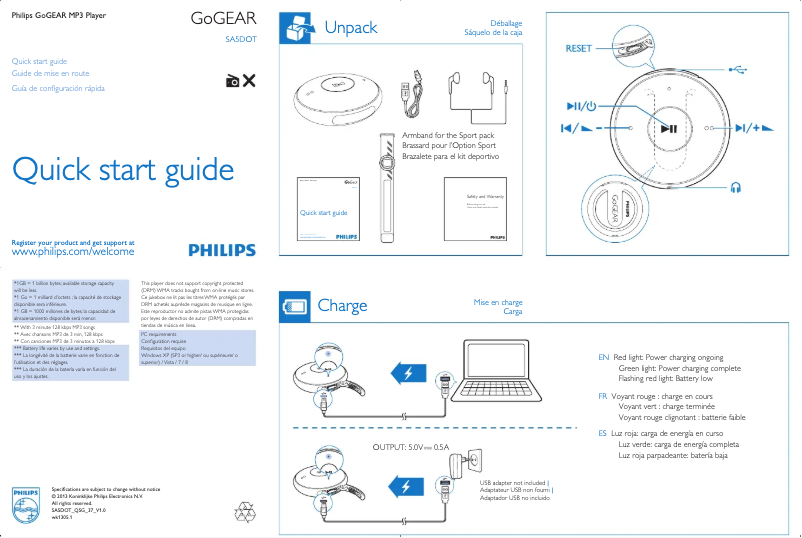 Image de la première page du manuel de l'appareil GoGear SA5DOT