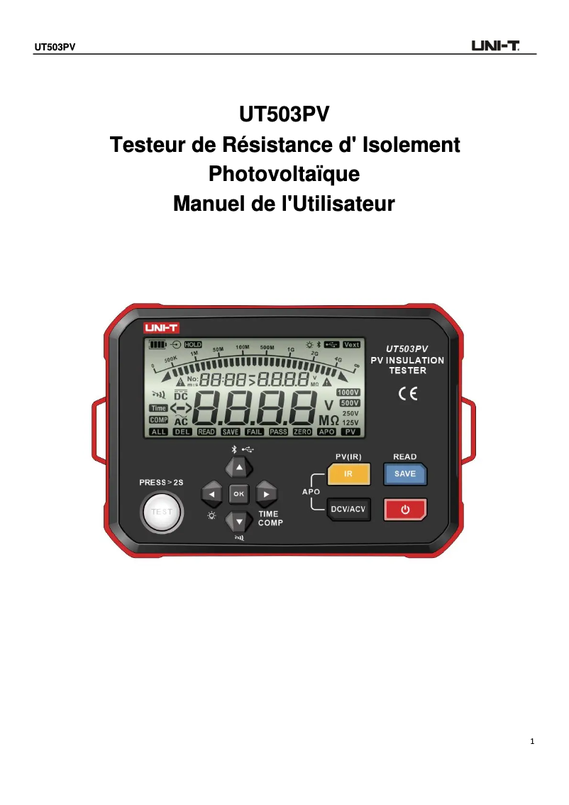 Image de la première page du manuel de l'appareil UT503PV