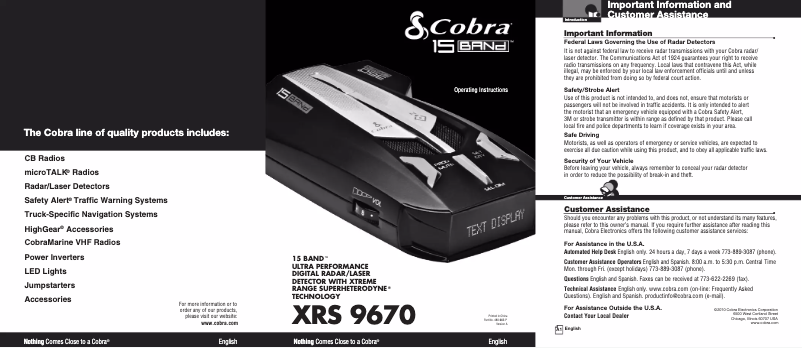 Page n°1 - Manuel utilisateur Cobra XRS 9670
