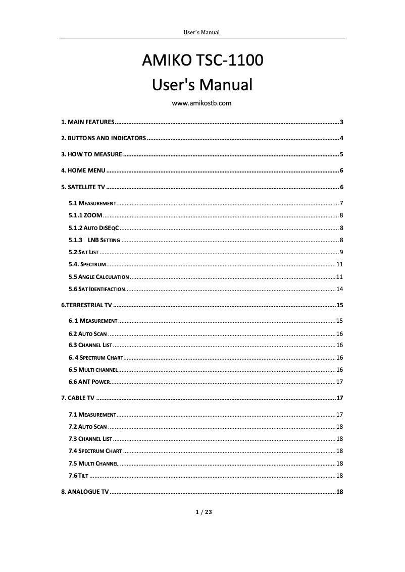 Page n°1 - Manuel utilisateur Amiko TSC-1100