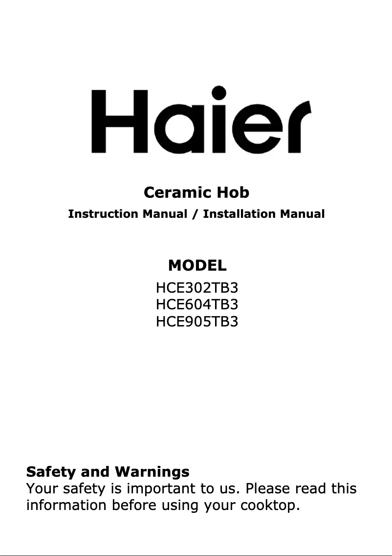 Page 1 de la notice Guide d'installation Haier HCE302TB3