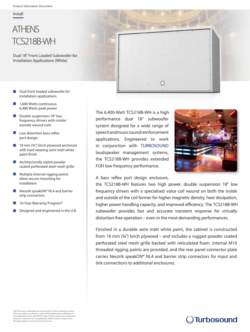 Página 1 del manual Ficha técnica Turbosound TCS218B