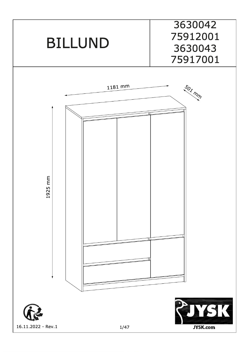 Image de la première page du manuel de l'appareil BILLUND 119x193