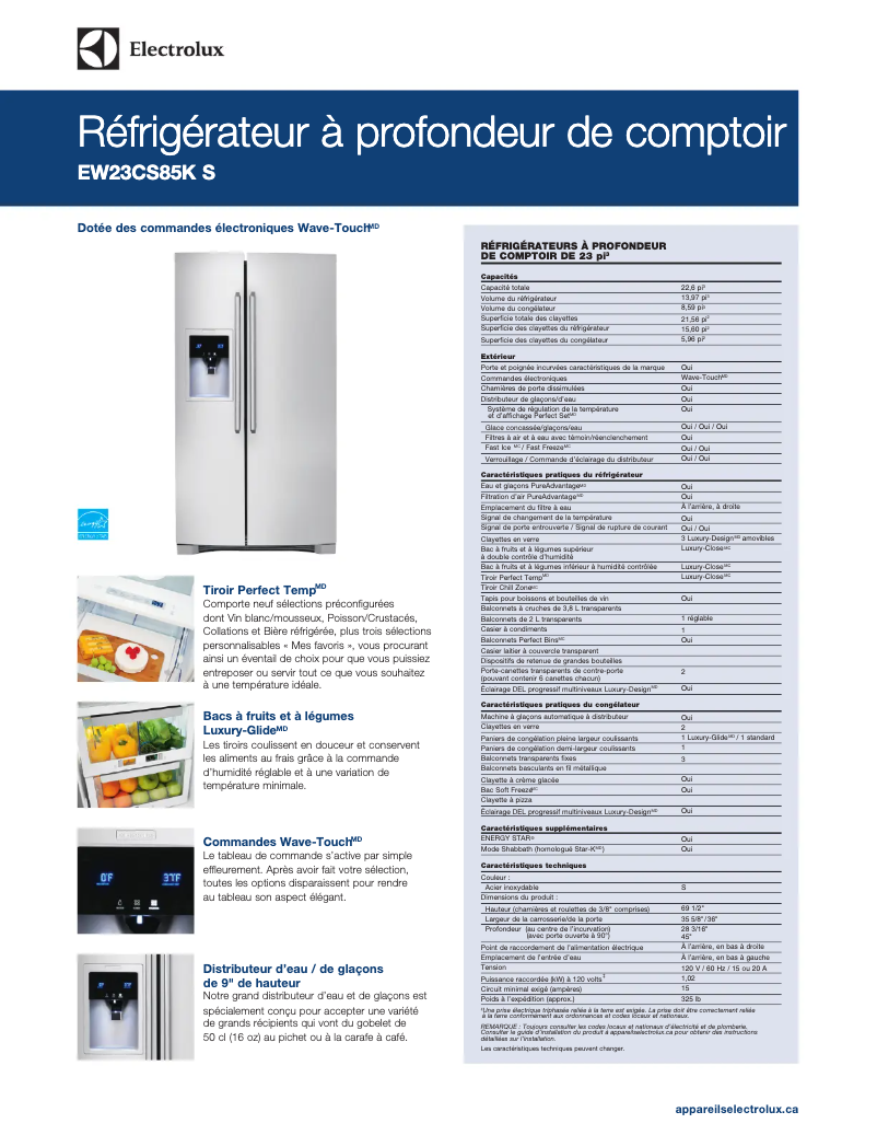 Page n°1 - Fiche technique Electrolux EW23CS85KS