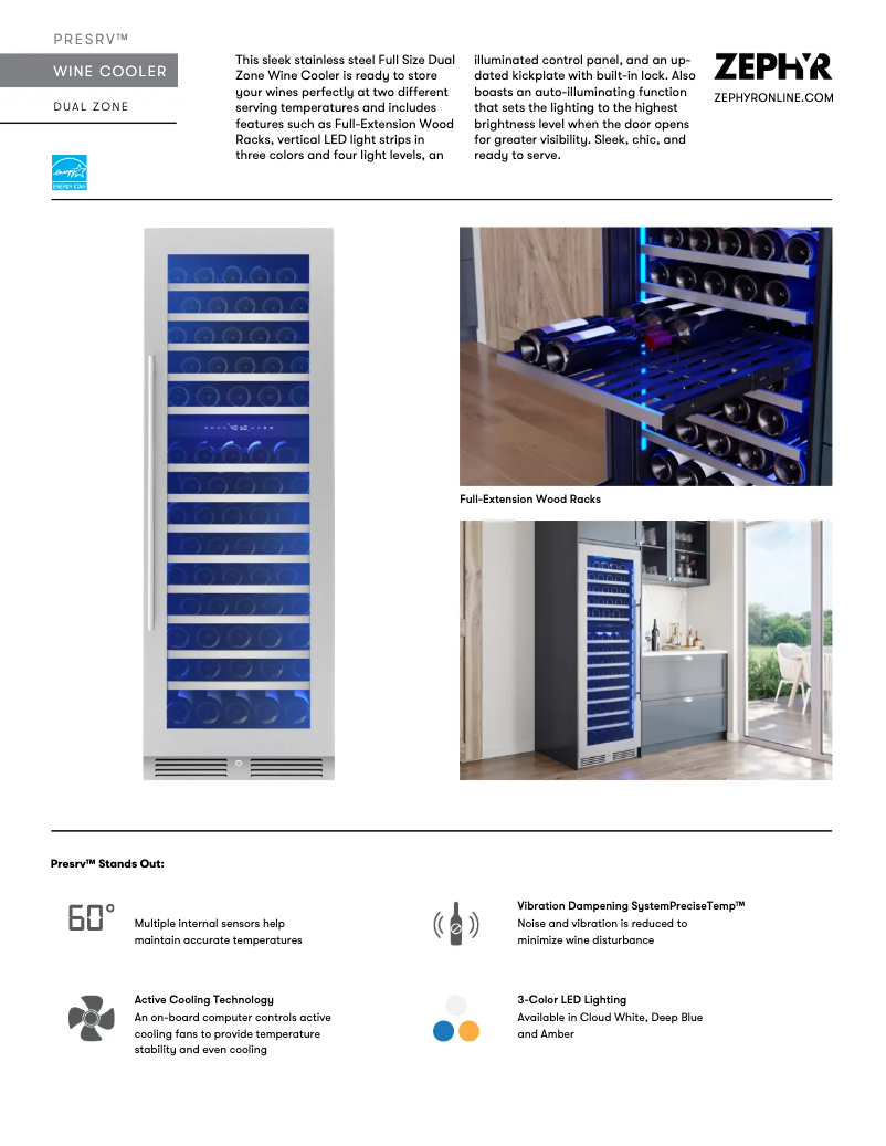 Page 1 de la notice Fiche technique Zephyr Presrv PRW24F02CG