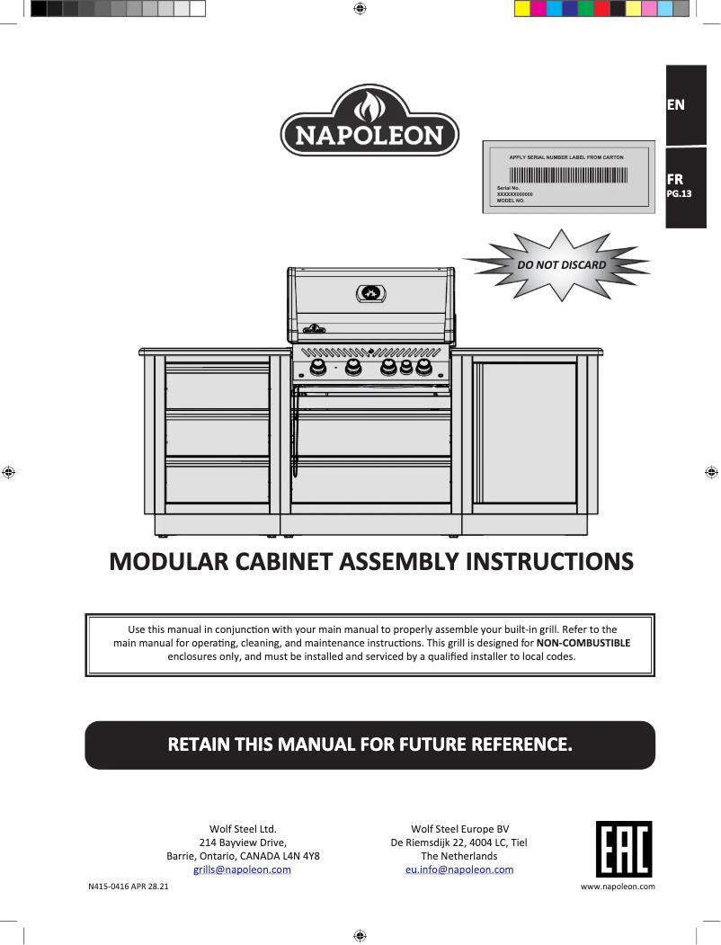 Page 1 de la notice Instructions / montage Napoleon IM-WDC-CN