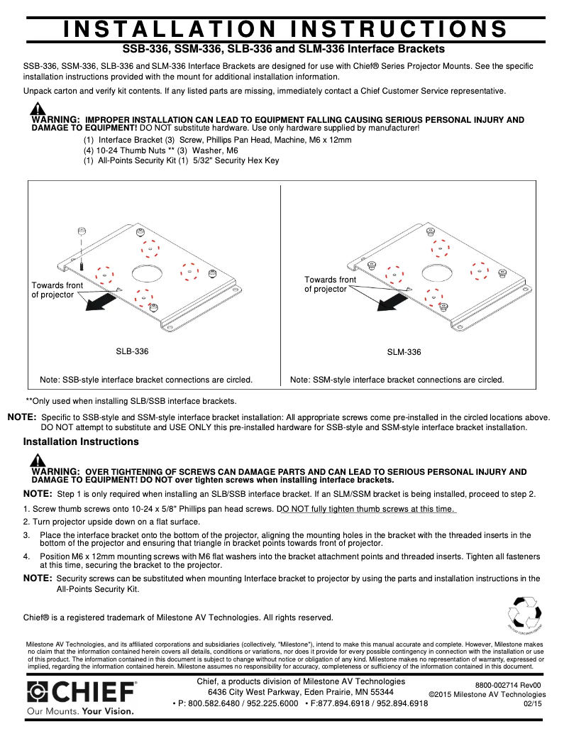 Page n°1 - Manuel utilisateur Chief SSB336